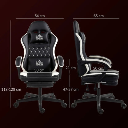 Ergonomic Gaming Chair with Footrest, Adjustable Reclining Computer Chair with Headrest & Lumbar Support, Faux Leather Swivel Gamer Chair