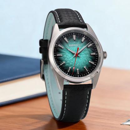 Montre pour homme BERNY – Montre à quartz élégante et classique, étanche à 10 ATM, dotée d'un verre saphir et d'aiguilles luminescentes, idéale pour une tenue habillée ou professionnelle, avec bracelet en cuir.