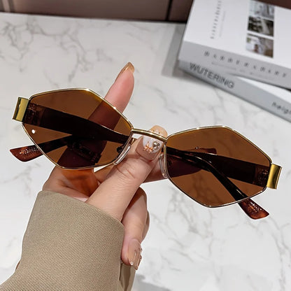 Fashion Hexagon Sunglasses for Women Retro Gold Frame Beach Vacation Travel Driving Glasses