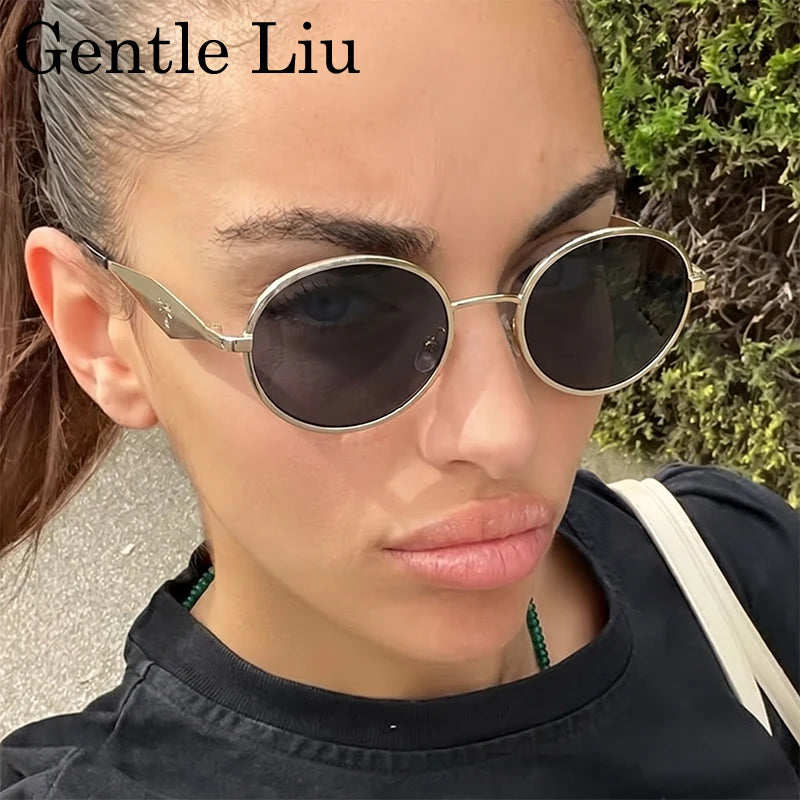 Metal Frame Round Punk Photochromic Sunglasses Women 2026 Luxury Brand Designer Steampunk Oval Sun Glasses Outdoor Eyewear Shade