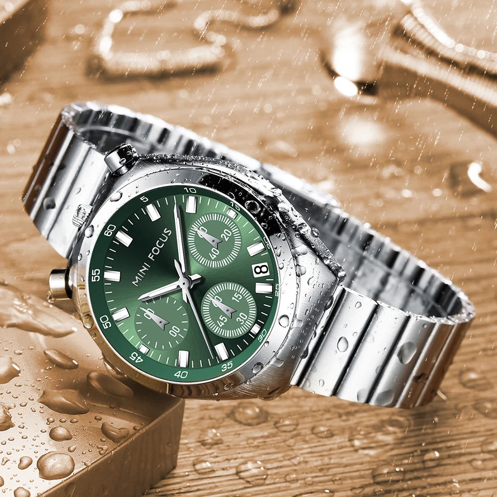 MINI FOCUS Women’s Luxury Quartz Watch – Stainless Steel Strap, Multifunction Dial & Luminous Design