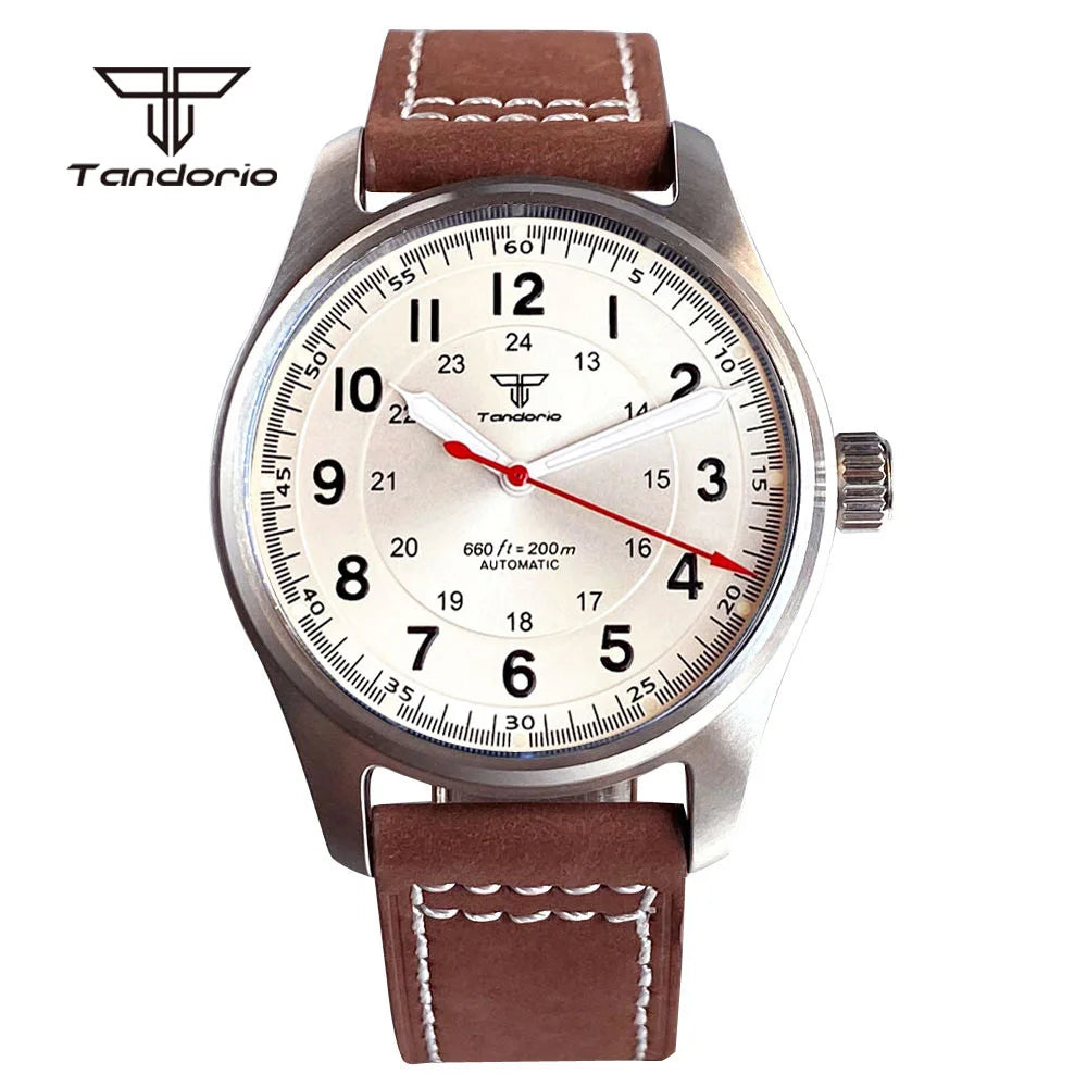 Tandorio Dive 39mm Pilot Men's Stainless Steel Automatic Watch Japan NH35/Miyota 8215/PT5000 AR Sapphire Glass 20BAR Luminous