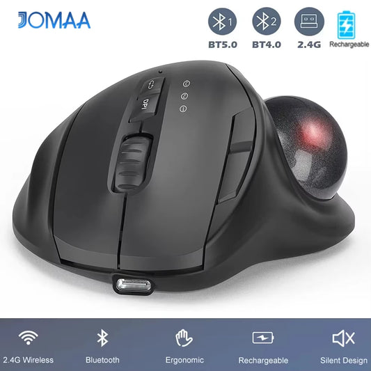 JOMAA Ergonomic Trackball Mouse Bluetooth & 2.4G Wireless Rechargeable Mouse, 2400 DPI Vertical Ergonomic Trackball Mouse with EVA Carrying Case for Laptop, MacBook & iPad
