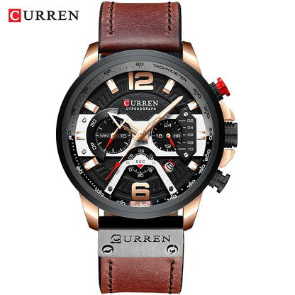 Ceas pentru bărbați CURREN 8329 – Stil sportiv casual, design militar, curea din piele, cronograf la modă, ceas de lux de la o marcă renumită