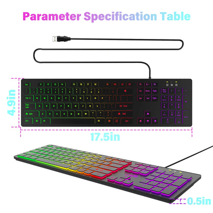 Computer-Gaming-Tastatur mit RGB-Hintergrundbeleuchtung, leise kabelgebundene USB-Tastatur für Büro und Zuhause – Russisch, Französisch, Spanisch, Deutsch, Arabisch, Englisch