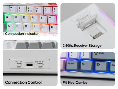 Layout ISO-UK EPOMAKER TH87 TKL Tastiera meccanica cablata/BT/wireless 2.4Ghz NKRO con batteria 10000mAh e illuminazione RGB