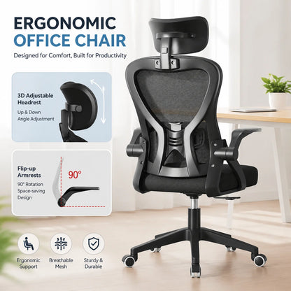 Chaise de bureau ergonomique inclinable pour la maison et le bureau – Soutien lombaire réglable, dossier en maille respirante, assise confortable