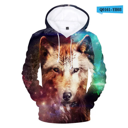 Cool Space Galaxy Wolf Hoodie Hoodies Men Bright Wolf Fashion Handsome Wolf Hoddies Spring Autumn Pullovers Sweatshirts Sweat