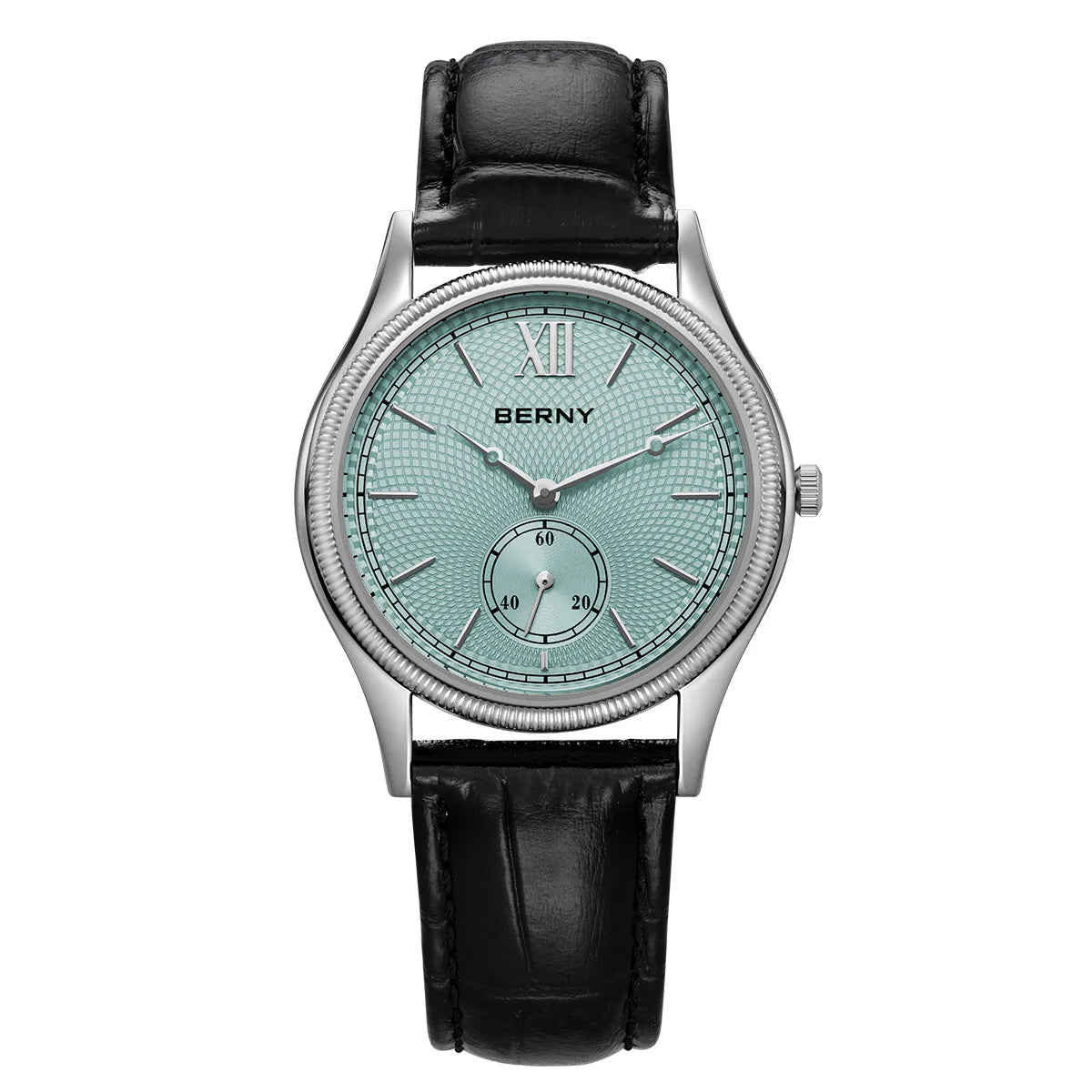 BERNY Men's Watches Luxury Classic Stylish Dress Quartz Watch Slim Stainless Steel Case Elegance Leather Strap Wristwatch