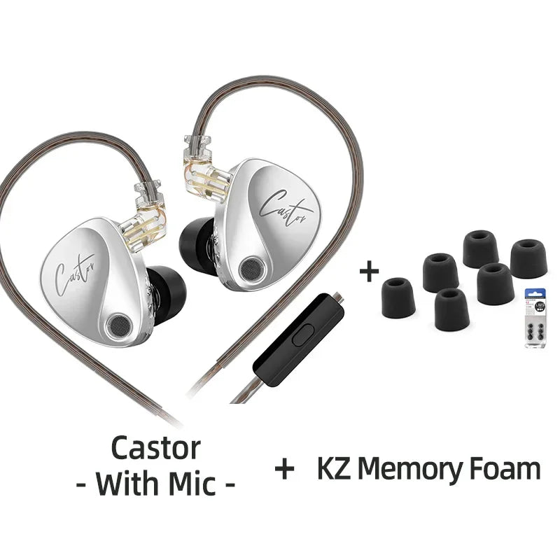 KZ Castor Wired Earbuds HiFi Bass Earphones with Dual Dynamic Drivers, Tunable Balanced Armature In-Ear Headphones, High Resolution Audio Earbuds