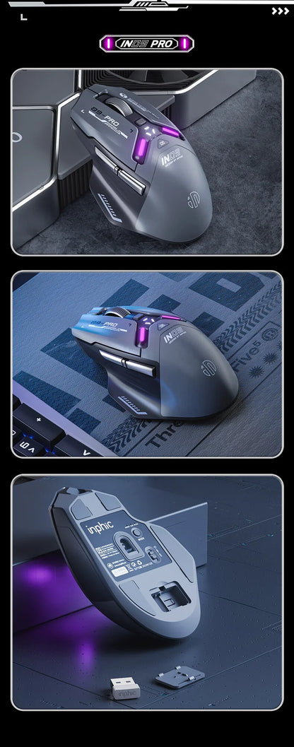 Inphic IN9PRO Wireless Gaming Mouse 26000 DPI Tri-Mode RGB Gaming Mouse, PAW3395 Sensor, Bluetooth 5.0, 2.4G & Wired, 8K Polling Rate Compatible