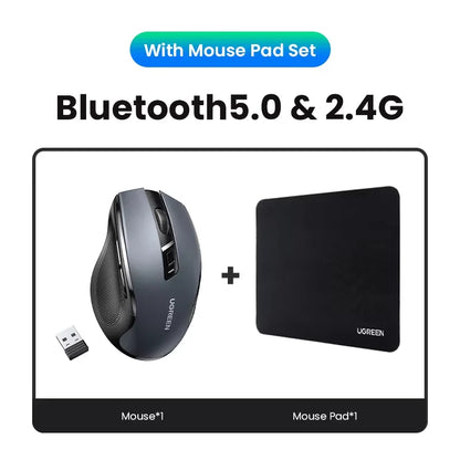Bezdrátová myš UGREEN Bluetooth 5.0, ergonomická myš 4000 DPI se 6 tichými tlačítky pro MacBook, tablet, notebook, počítač PC, 2.4G myši