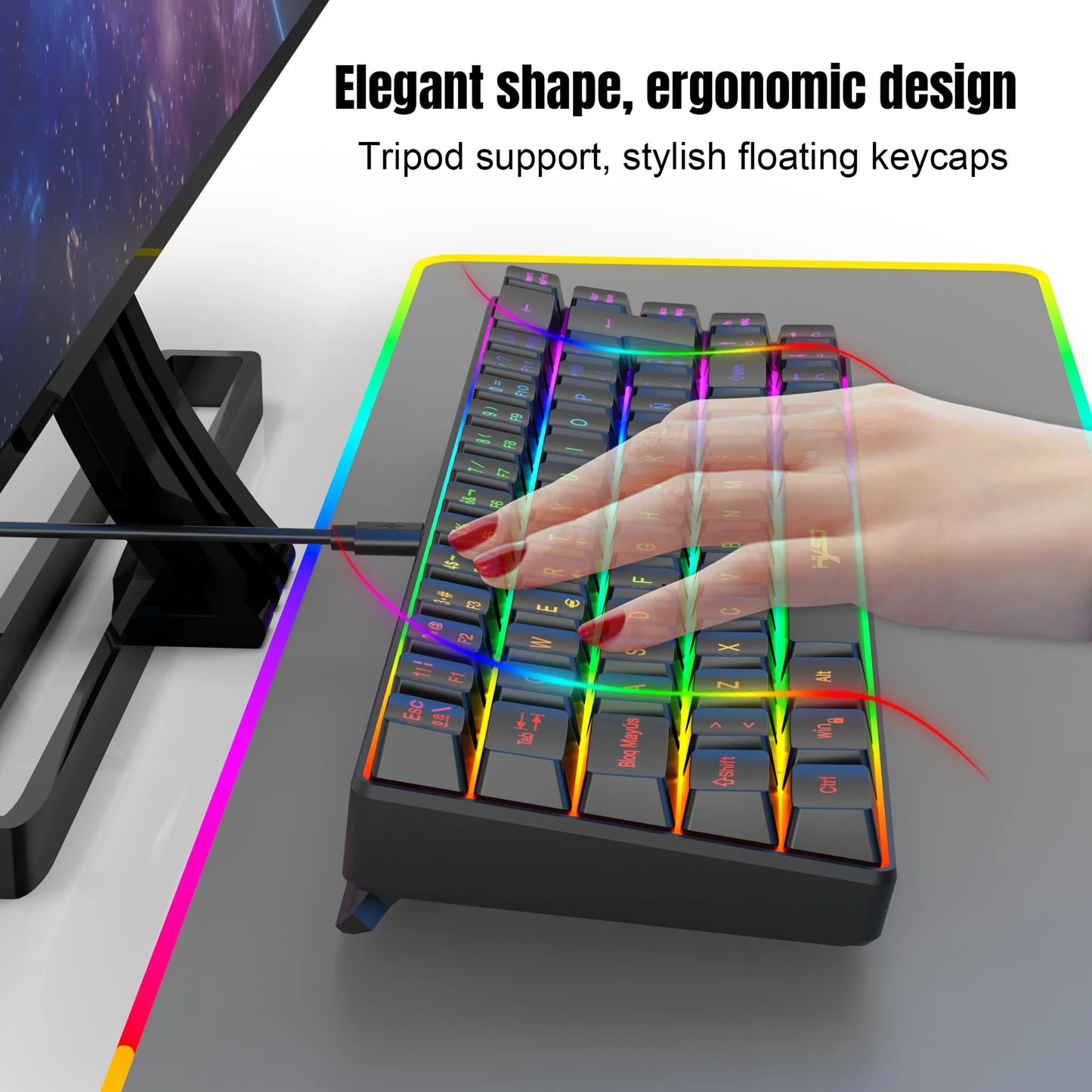 Offerta imperdibile! Tastiera gaming cablata spagnola a 69 tasti con retroilluminazione RGB, design compatto 68%, un accessorio indispensabile per professionisti e gamer