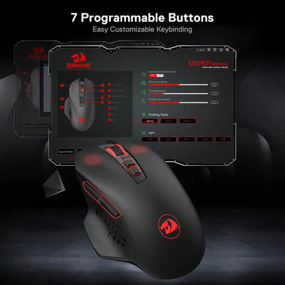 Redragon M656 Gainer Ασύρματο Gaming Ποντίκι, 4000 DPI 2.4Ghz Ασύρματο Ποντίκι Gamer με 5 Επίπεδα DPI, 7 Κουμπιά Macro, Κόκκινος Φωτισμός LED