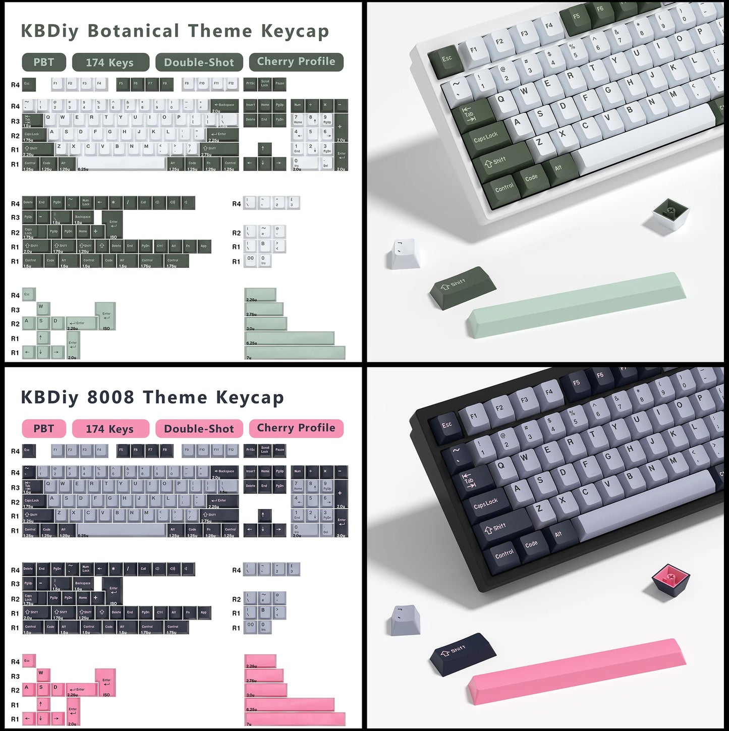 KBDiy GMK WOB Keycap Cherry Profile Double Shot PBT ISO 7u Black and White Keycaps For Mechanical Keyboard Retro Gaming Key Cap