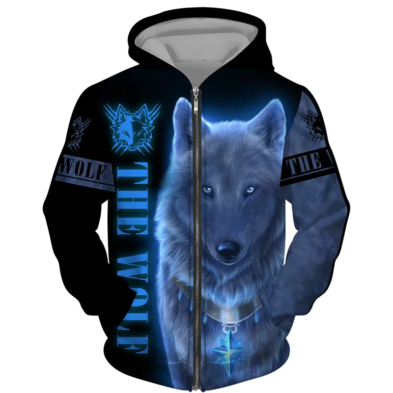 Cool 3D Wolf Printed Zipper Hoodies Fashion Men/Women Streetwear Hooded Jacket Coat Unisex Casual Hip Hop Pullover Sweatshirts