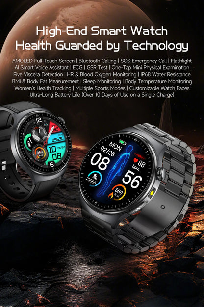 2026New AI-Diagnosis Care Smartwatch ECG+PPG Accurate Uric Acid Blood Pressure Body Fat Five organ Fitness Waterproof Smartwatch