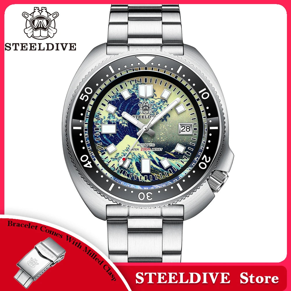 STEELDIVE SD1970J Kanagawa Turtle Full Luminous Dial Ceramic Bezel NH35 Automatic STEELDIVE Official Store Men's Dive Watch