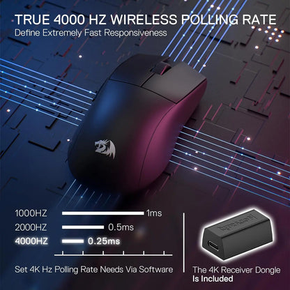 Ratón gaming inalámbrico Redragon M916 PRO de 3 modos, tasa de sondeo Hype-Speed 4K, ratón gamer ultraligero de 49G y 26K DPI