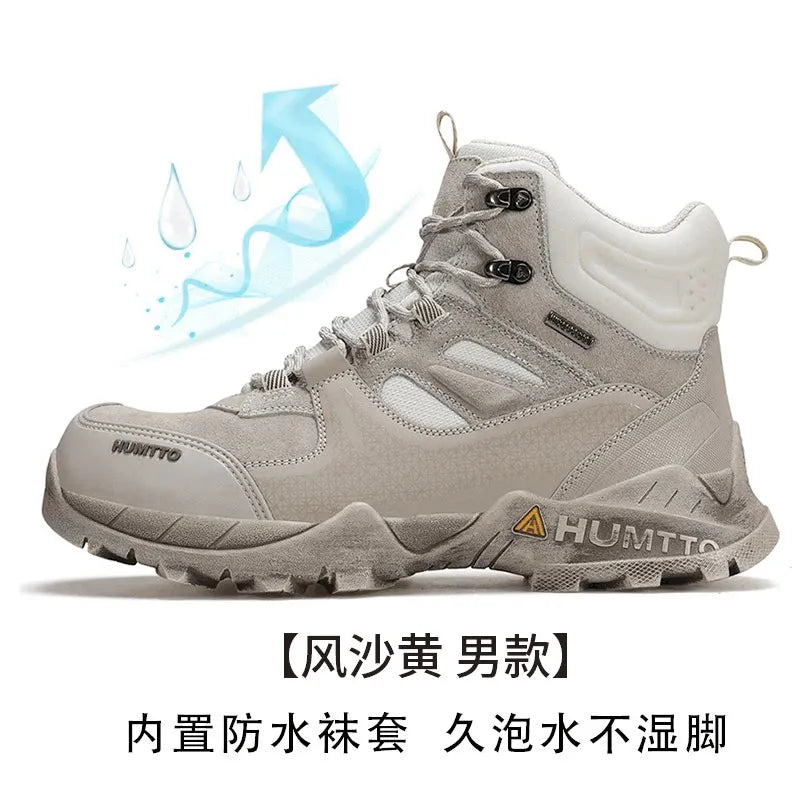 Zapatos de senderismo HUMTTO, botas de caza impermeables para hombre, botas tácticas de combate para desierto hasta el tobillo, botas de trekking para hombre y mujer, zapatillas cálidas de cuero