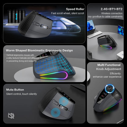 Jomaa RGB Φωτιζόμενο Ασύρματο Κάθετο Ποντίκι Speed Roller με Ρυθμιστικό Κουμπί Λειτουργιών, Bluetooth USB, Εργονομικό Ποντίκι με Αθόρυβο Κλικ