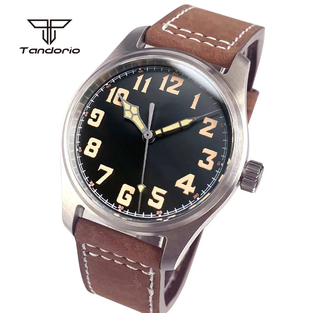 Tandorio Dive 39mm Pilot Men's Stainless Steel Automatic Watch Japan NH35/Miyota 8215/PT5000 AR Sapphire Glass 20BAR Luminous