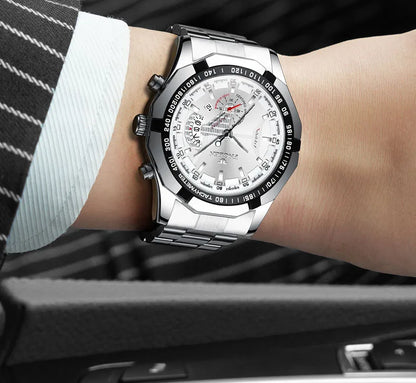 Montre-bracelet pour homme, style militaire, décontracté ou sportif, à quartz, de marque prestigieuse, en acier intégral, étanche