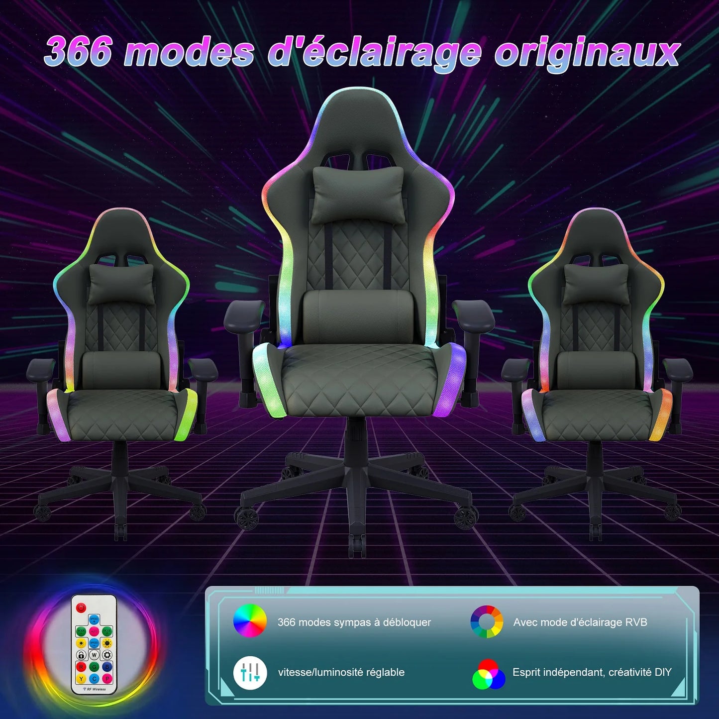 Ergonomic Gaming Chair with Massage Function, RGB LED, 90-135 Degree Recline,Up to 130kg,Office Chair, Premium Leather,Black
