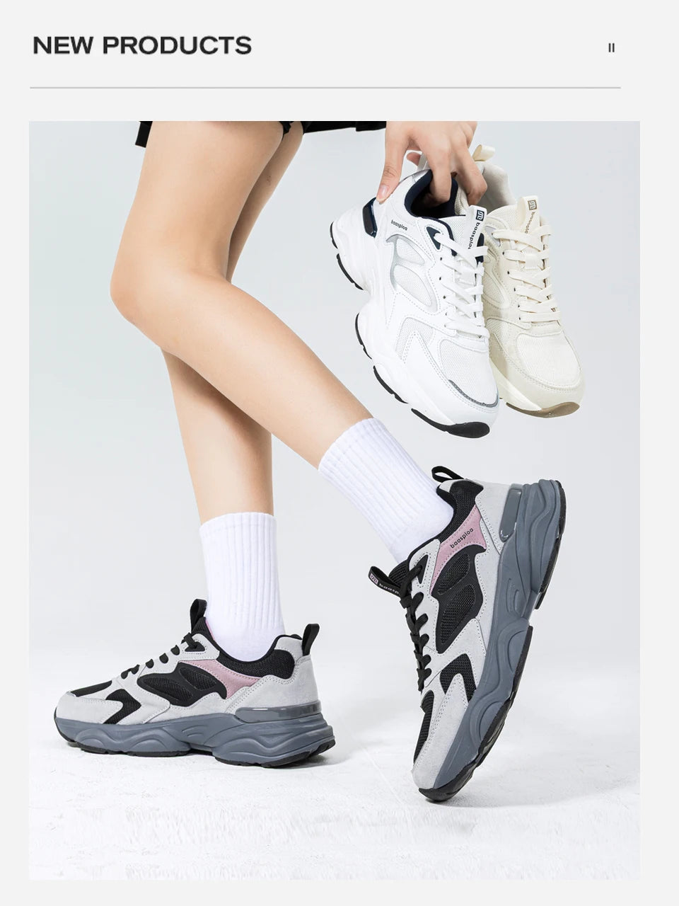 Baasploa Women Walking Shoes Lightweight Mesh Breathable Sport Shoes Comfort Soft Female Leather Height Increase Casual Sneakers