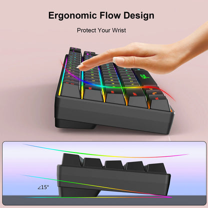Mechanische Gaming-Tastatur mit 68 Tasten, Russisch/Englisch, zweisprachig, mit RGB-Hintergrundbeleuchtung fürs Gaming