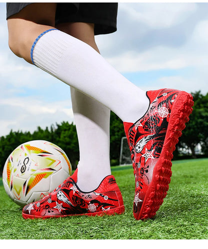 Chaussures de football pour étudiants, chaussures de sport, terrain de société, chaussures de football pour garçons, futsal, baskets rapides d'intérieur, crampons originaux pour la cheville, chaussures de football