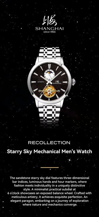 Shanghai Watch Flywheel Men's Watches Calendar Starlight Dial Automatic Mechanical Wristwatch 316L Stainless Steel Clock S8609