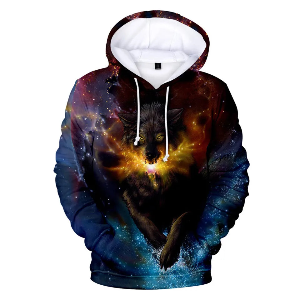 Cool Space Galaxy Wolf Hoodie Hoodies Men Bright Wolf Fashion Handsome Wolf Hoddies Spring Autumn Pullovers Sweatshirts Sweat