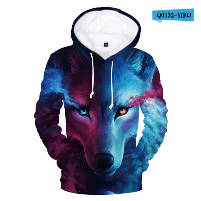 Cool Space Galaxy Wolf Hoodie Hoodies Men Bright Wolf Fashion Handsome Wolf Hoddies Spring Autumn Pullovers Sweatshirts Sweat