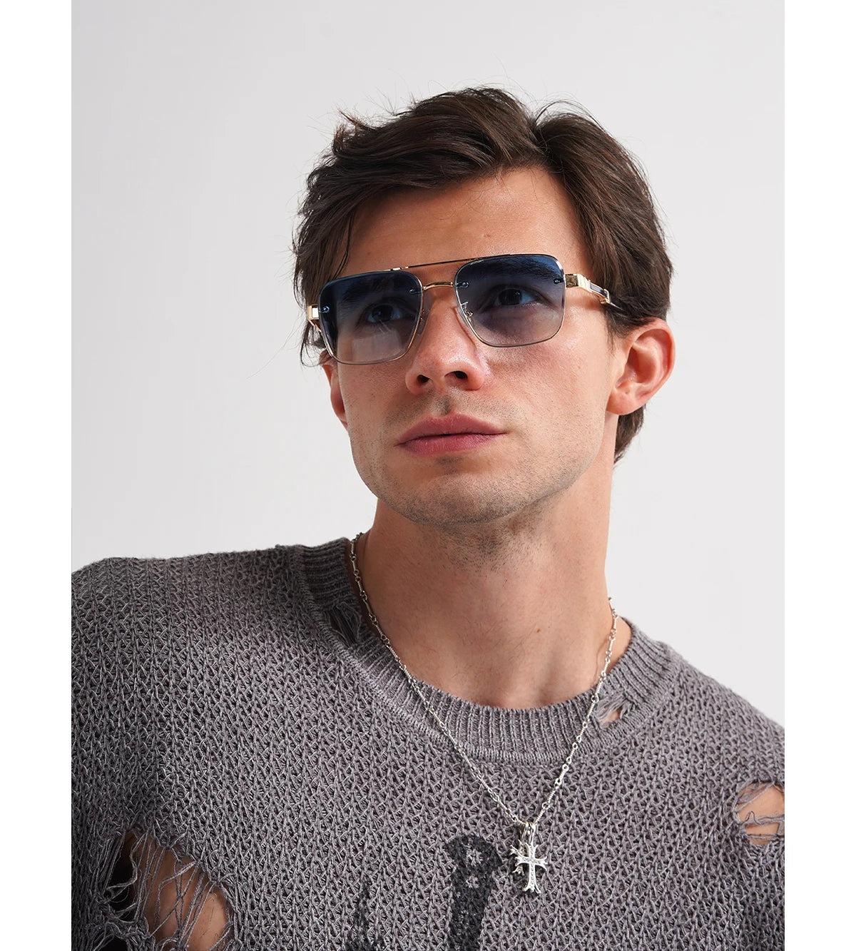 Ruiao Square Mens Designer Sunglasses Metal Frame Gradient Luxury Shades UV400 Rectangle Pilot Sun Glasses for Men