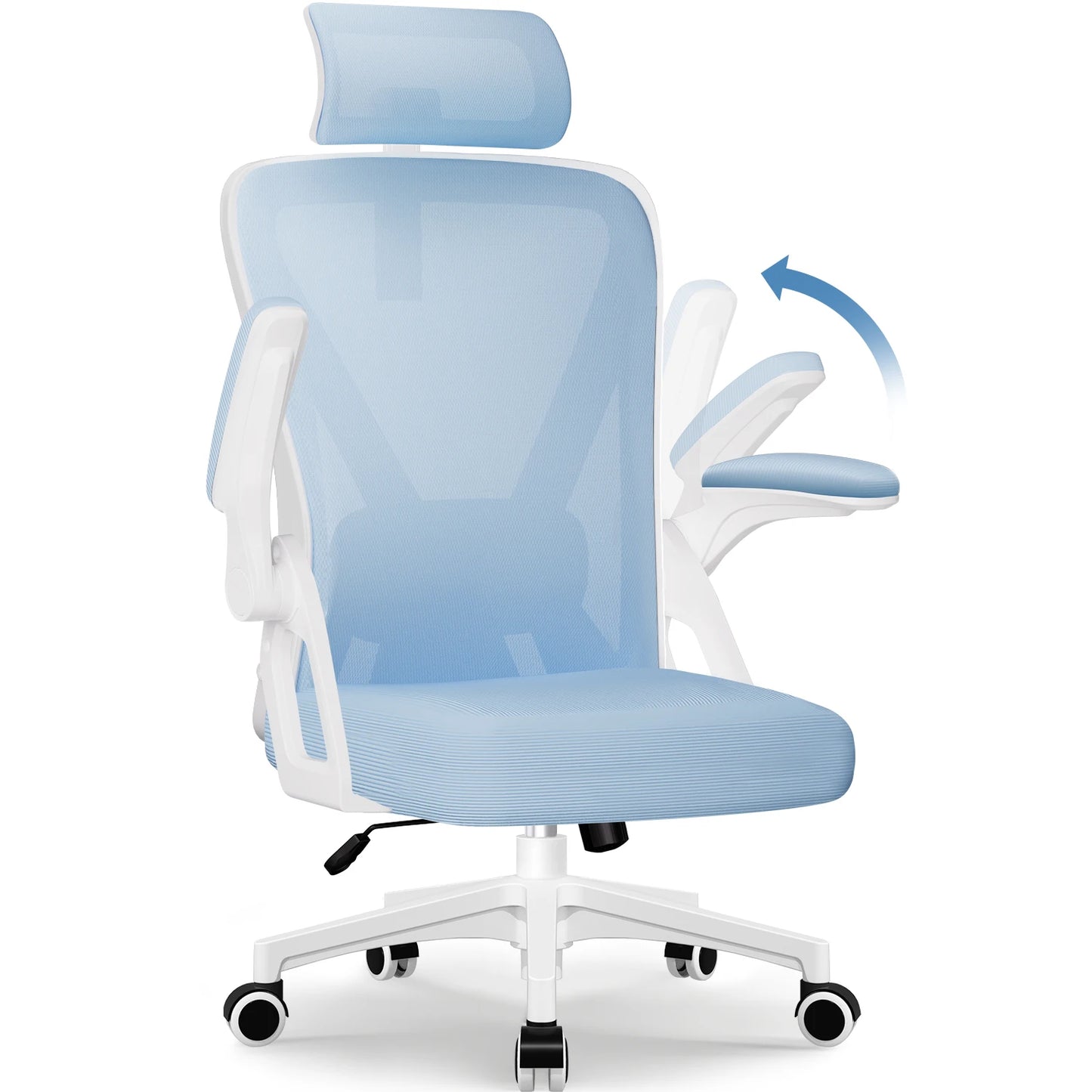 Ergonomic Office Chair with Adjustable Lumbar Support, Reclining Computer Desk Chair 90°-135°, Adjustable Headrest & Flip-Up Armrests