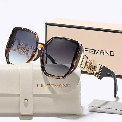 LINFEMAND Large Square Decorative Fashion Sunglasses  UV400 Women's Design Summer Trendy Dressing Holiday Gifts