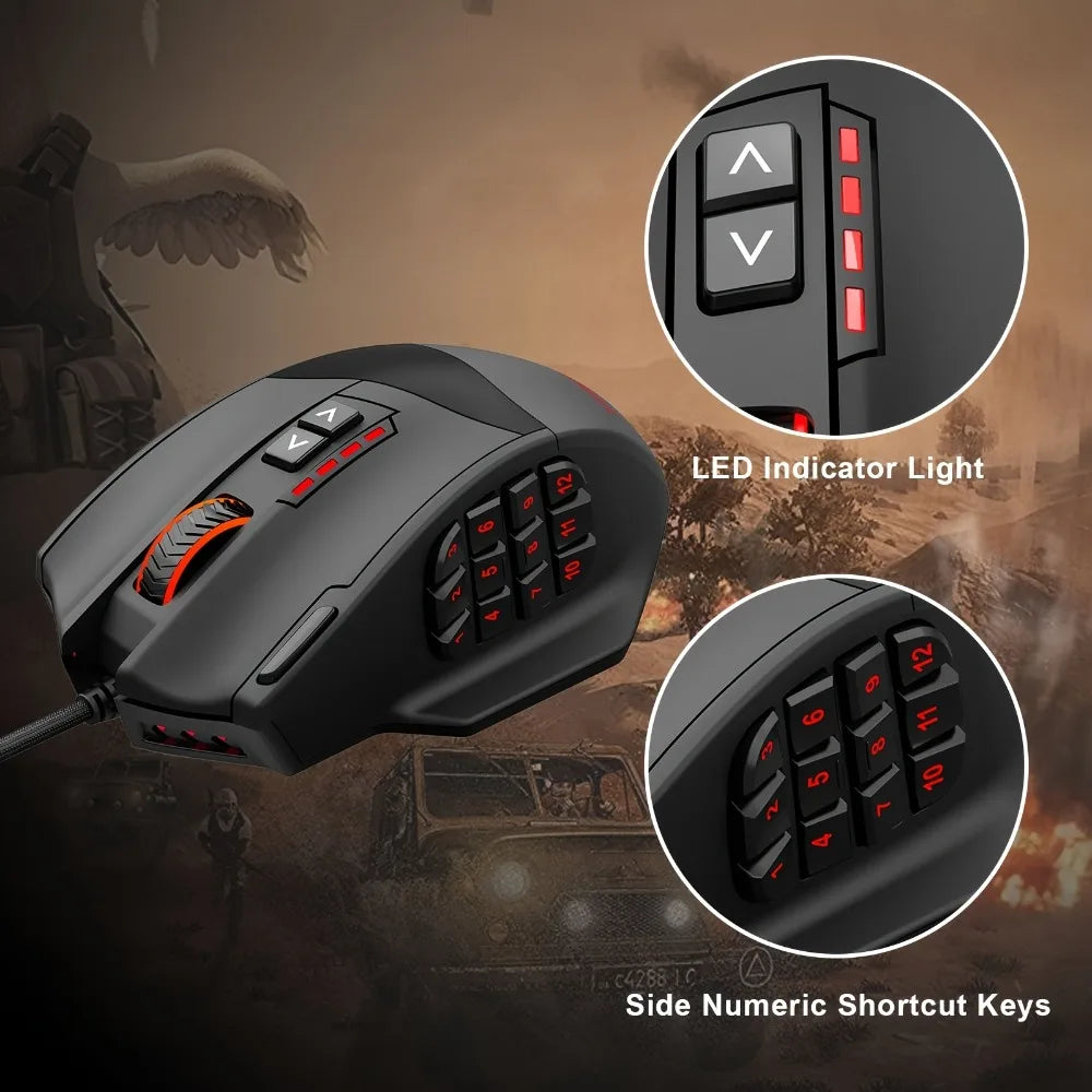 E-YOOSO X-39 programmierbare Gaming-Maus, kabelgebundene RGB-Maus mit 18 Tasten, 8 herausnehmbaren Gewichten, 5 DPI-Stufen, ergonomischem Griff für Computer
