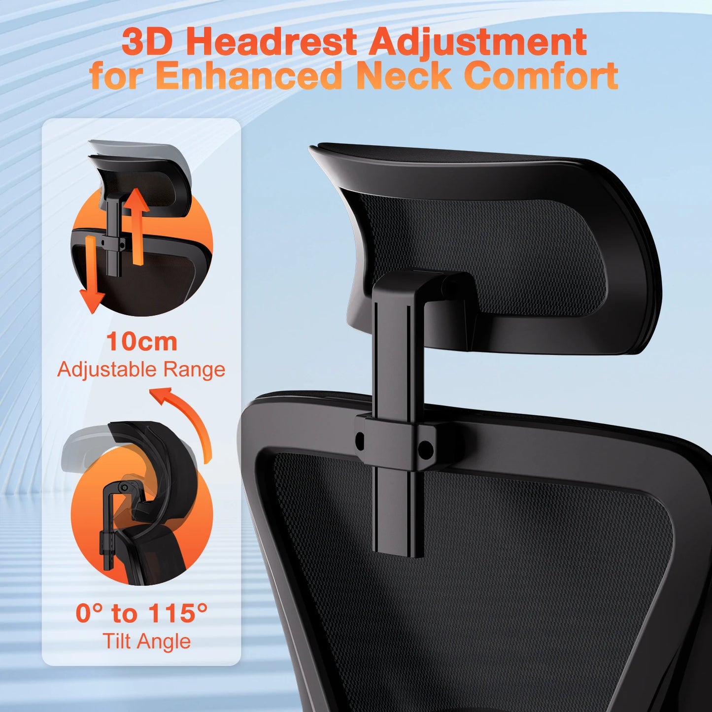 Ergonomic Office Chair with Adjustable Lumbar Support, Reclining Computer Desk Chair 90°-135°, Adjustable Headrest & Flip-Up Armrests