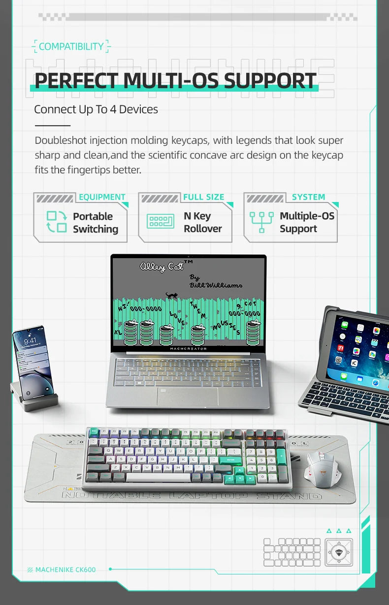 MACHENIKE CK600 Tri-Mode Mechanical Keyboard Full Size Wireless Gaming Keyboard Hot Swappable ANSI Layout For PC Gamer Office