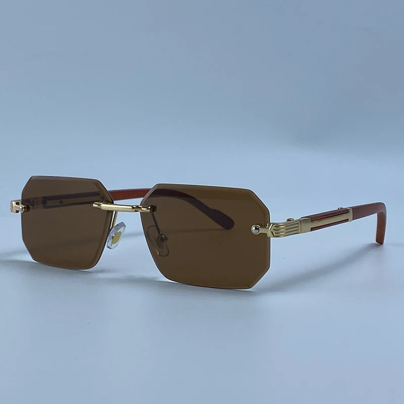 Rimless Rectangle Sunglasses Men 2026 Luxury Design Vintage Geometric Square Sun Glasses Male Retro Punk Eyewear Driving Shades