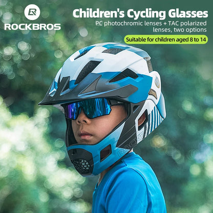ROCKBROS Children's Cycling Glasses Polarized Photochromic Lens Children Bicycle Glasses Non-Slip Rubber Temple Arm Bike Glasses