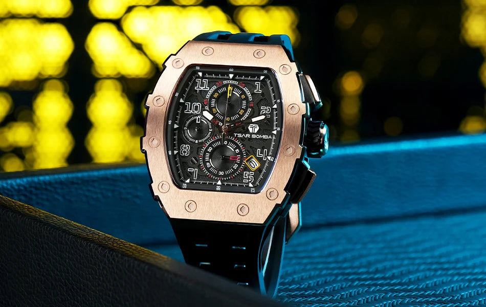 TSAR BOMBA Neue TB8204 Uhr für Herren, Japanisches Quarz-Chronographenwerk, 50M wasserdichte Armbanduhr, modische Sportuhr, luxuriöses Geschenk für Herren
