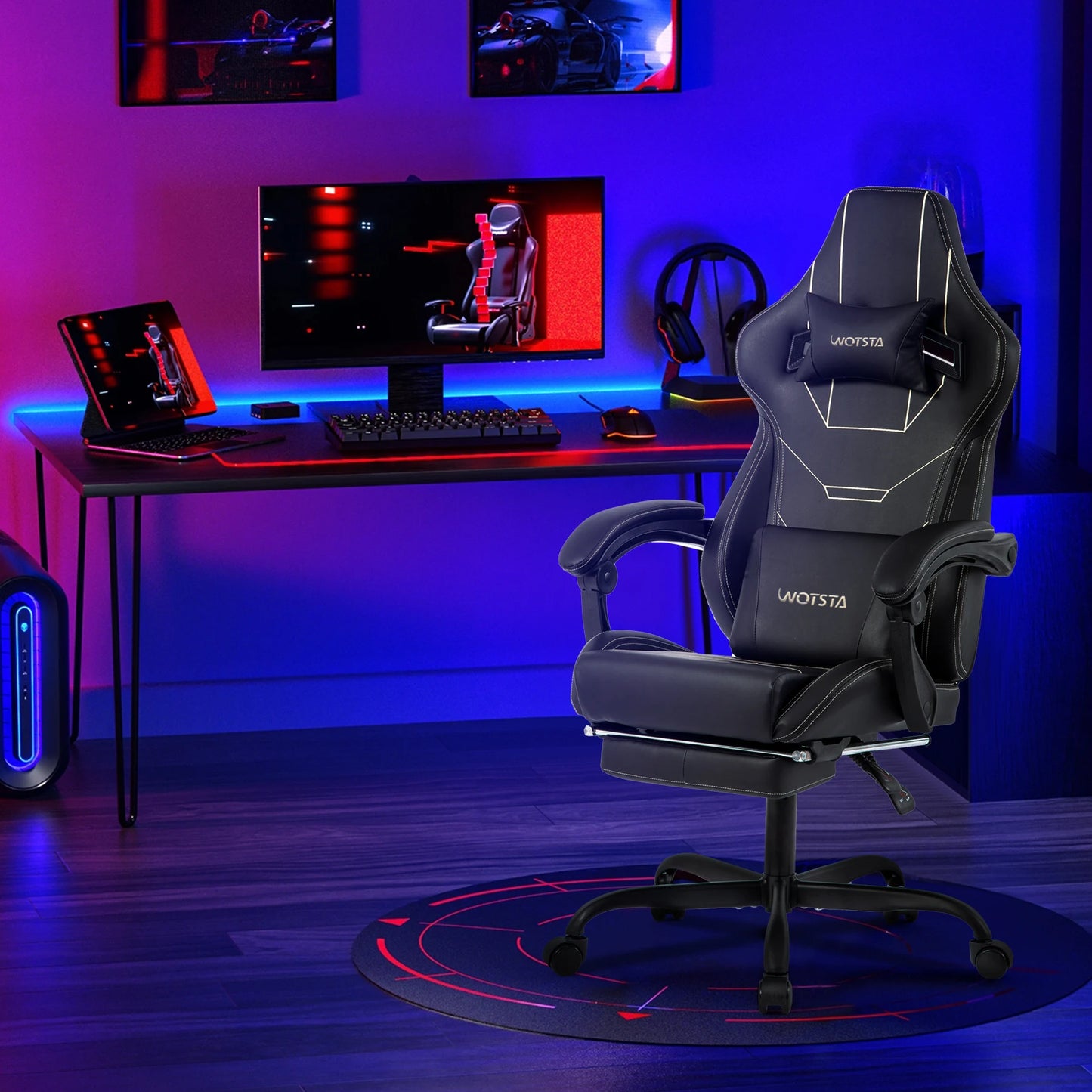 WOTSTA Gaming Chair Ergonomic Gaming Chair Office Chair with Footrest Racing Computer Chair Height Adjustable Padded Computer Chair