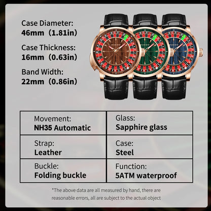 2025 NEUES PINDU Design Mechanische Herrenuhr mit drehbarem Zifferblatt, Japan NH35 Uhrwerk, Saphirglas, wasserdicht, hochwertige luxuriöse Automatikuhr