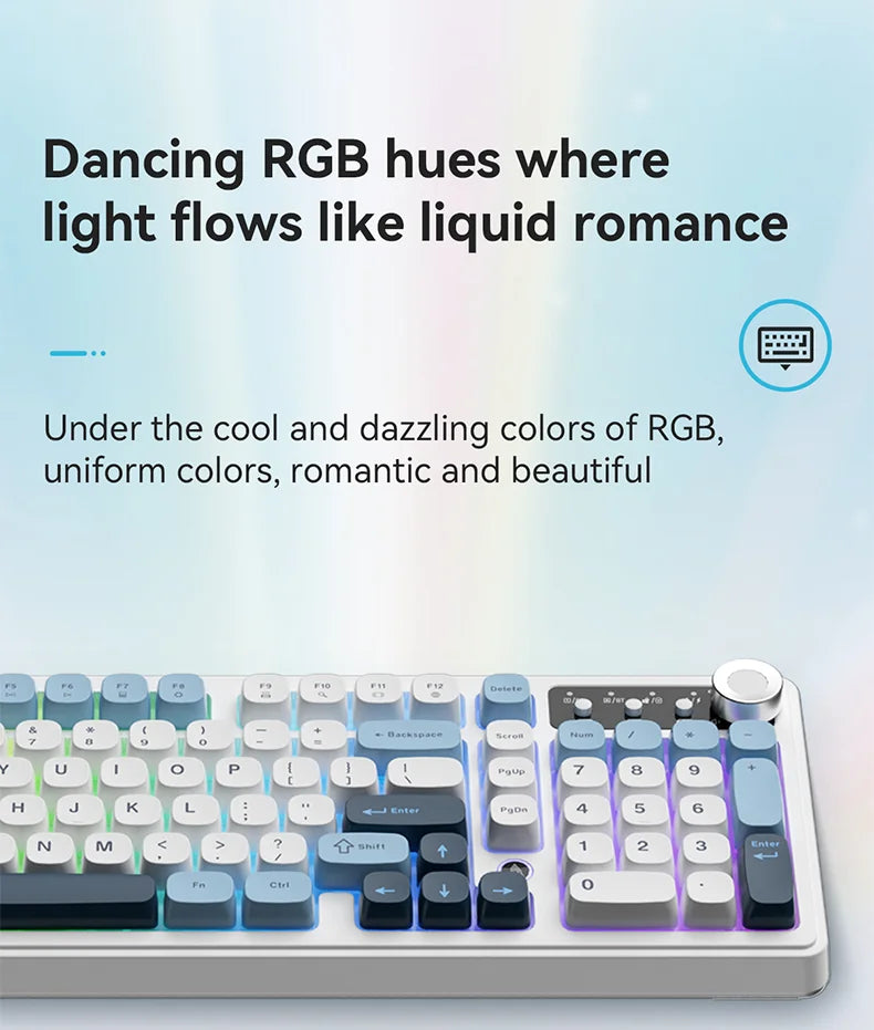 AJAZZ AF98 kabelgebundene/kabellose Tastatur mit mechanischem Tippgefühl, für das Büro, lange Akkulaufzeit, drei Modi, RGB-Mischbeleuchtung, ABS-Tastenkappen, ergonomisch