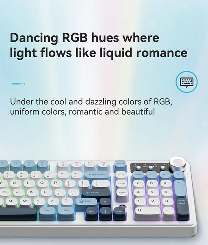 AJAZZ AF98 kabelgebundene/kabellose Tastatur mit mechanischem Tippgefühl, für das Büro, lange Akkulaufzeit, drei Modi, RGB-Mischbeleuchtung, ABS-Tastenkappen, ergonomisch