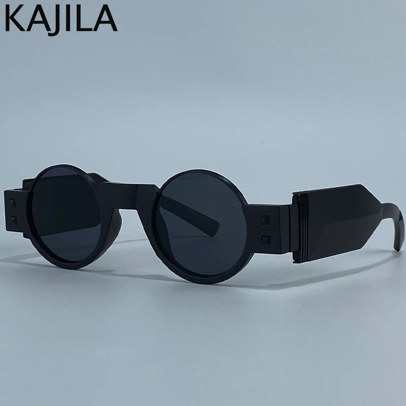 Y2K Punk Gothic Round Sunglasses Men 2026 Luxury Brand Steampunk Wide Temple Thick Frame Sun Glasses For Male Retro Cool Shades