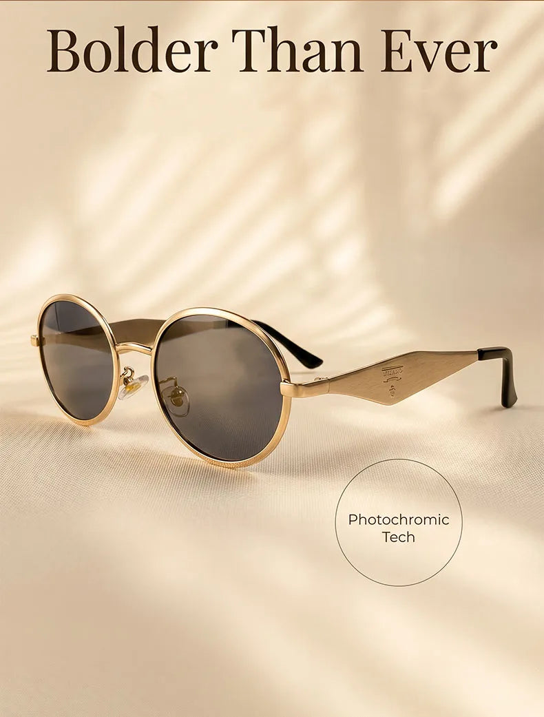 Metal Frame Round Punk Photochromic Sunglasses Women 2026 Luxury Brand Designer Steampunk Oval Sun Glasses Outdoor Eyewear Shade