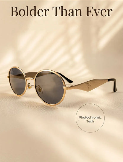 Metal Frame Round Punk Photochromic Sunglasses Women 2026 Luxury Brand Designer Steampunk Oval Sun Glasses Outdoor Eyewear Shade